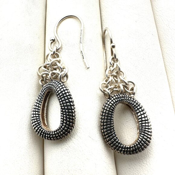 Michael Dawkins Women's Earrings Sterling Silver Textured Circle 1.5" Pierced - Picture 3 of 3